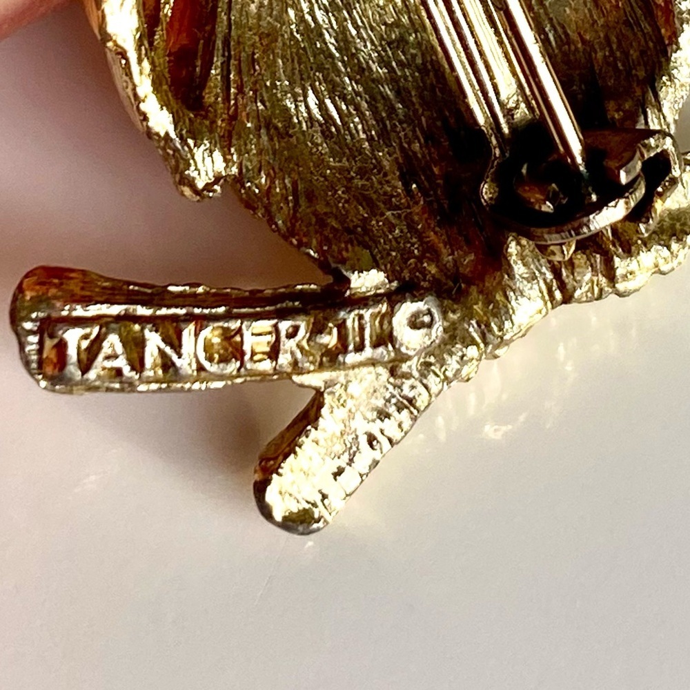 Vintage Signed TANCER II Rhinestone Owl Christmas Brooch Pin - Picture 5 of 7